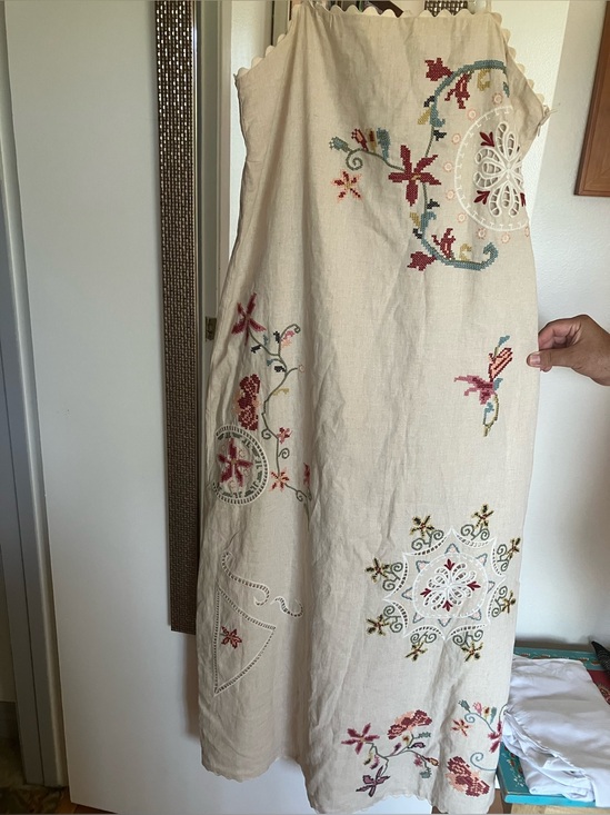 Magaschoni Dresses & Skirts - Magaschoni Linen  Viscose Cream Embroidered Maxi Dress with Floral Motif NWT L
